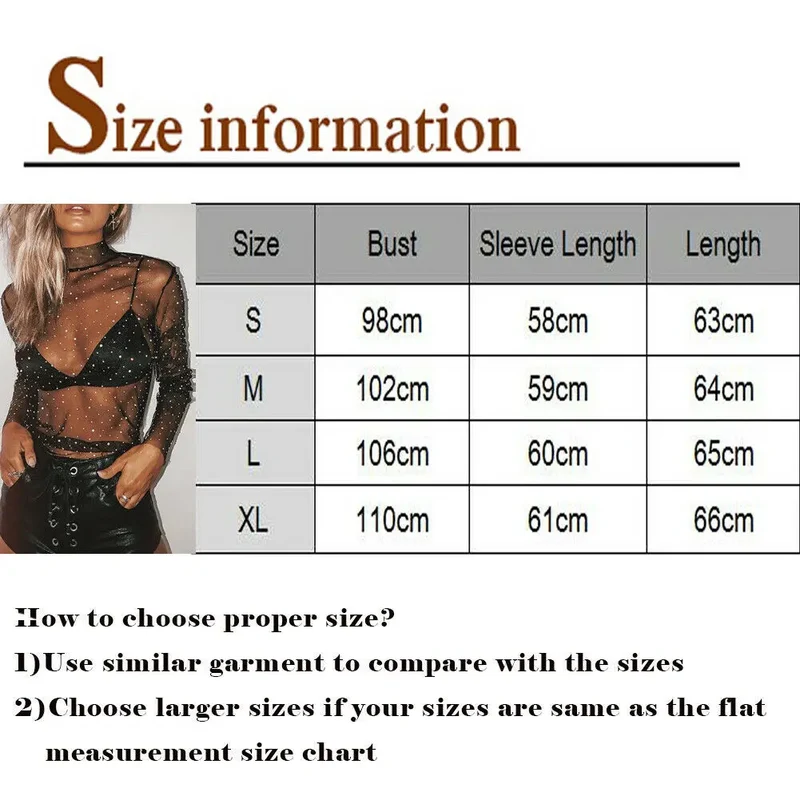 Summer Sexy Lace Mesh Sheer T Shirt Women Transparent Tops Turtleneck See Through Cover Up Long Sleeve Shine Rhinestone Crops