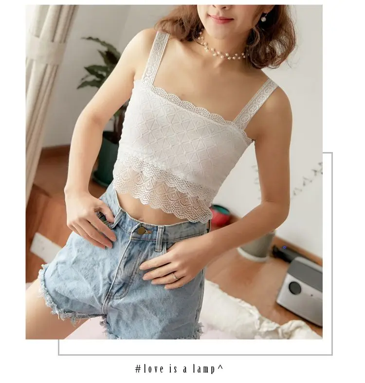 Summer Sexy Lace Camisole Tank Tops Women Beautiful Back Top Lady Seamless Hollow Out Elastic with Chest Pads Woman Clothing