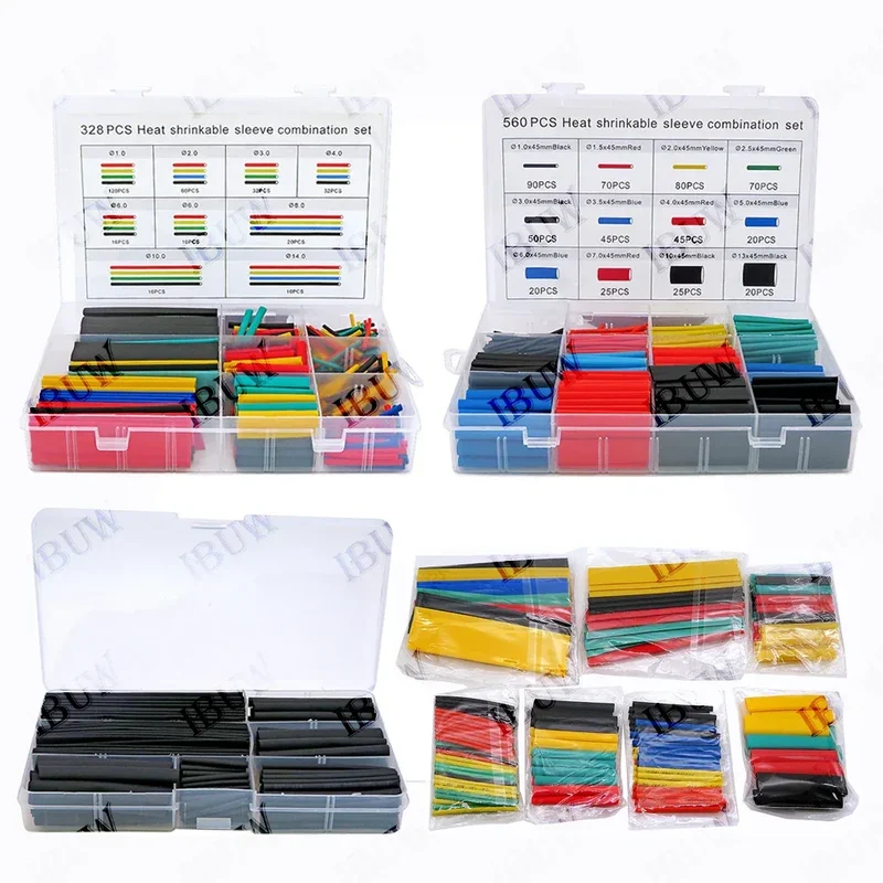328PCS 164-560pcs Heat Shrink Tube Tubing Insulation Shrinkable Tube Assortment Electronic Polyolefin Wire Cable Sleeve Kit