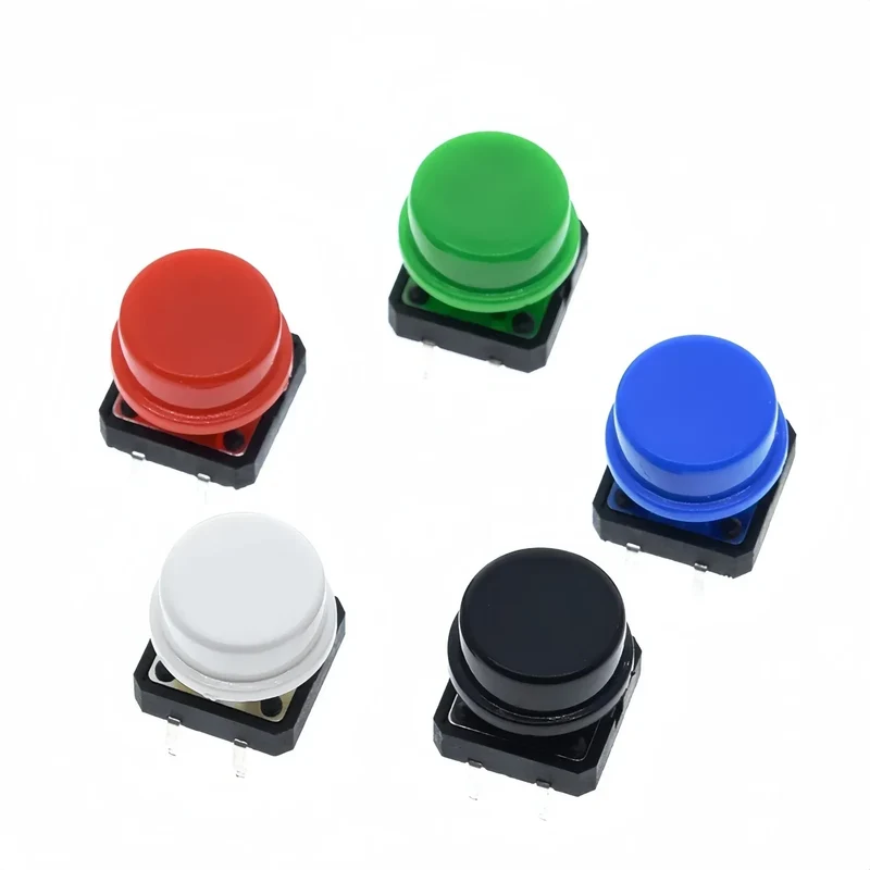 5PCS Tactile Push Button Switch Momentary 12*12*7.3MM Micro switch button + 5PCS Tact Cap(5 colors) for Arduino Switch