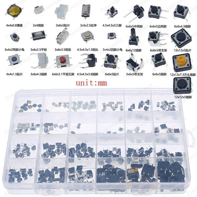 Micro Switch types kit push button tact switch reset mini leaf switch on-off power SMD dip 2x4 3x6 4x4 6 12x12 DIY set