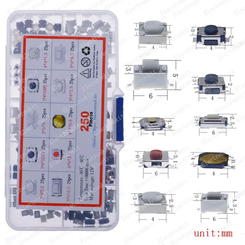 Micro Switch types kit push button tact switch reset mini leaf switch on-off power SMD dip 2x4 3x6 4x4 6 12x12 DIY set