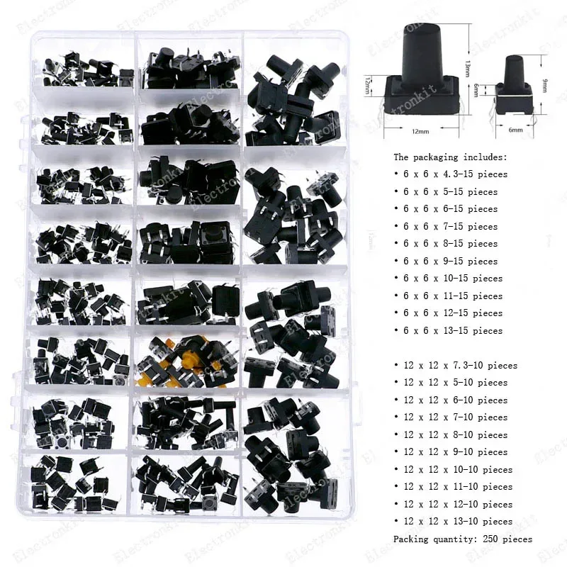Micro Switch types kit push button tact switch reset mini leaf switch on-off power SMD dip 2x4 3x6 4x4 6 12x12 DIY set