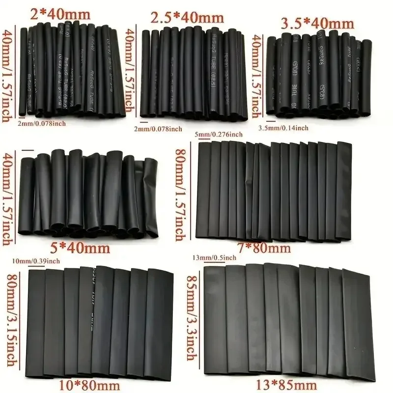 127PCS Heat-shrink Tubing Kit 2:1 black Thermoresistant Tube Electrical Connection Wire Cable Insulation Sleeving