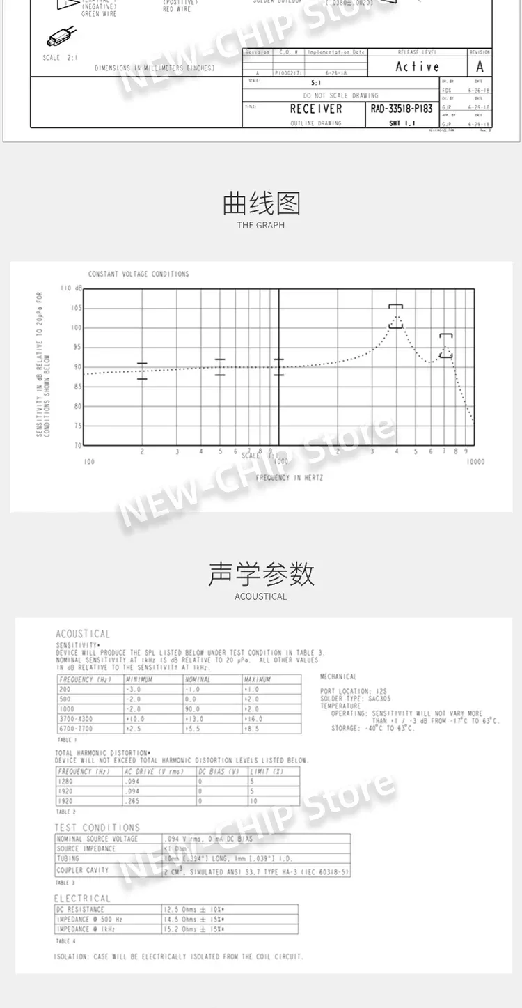 1PCS-20PCS/LOT RAD-33518-P183 Moving-iron element Headphone unit speaker New original RAD-33518