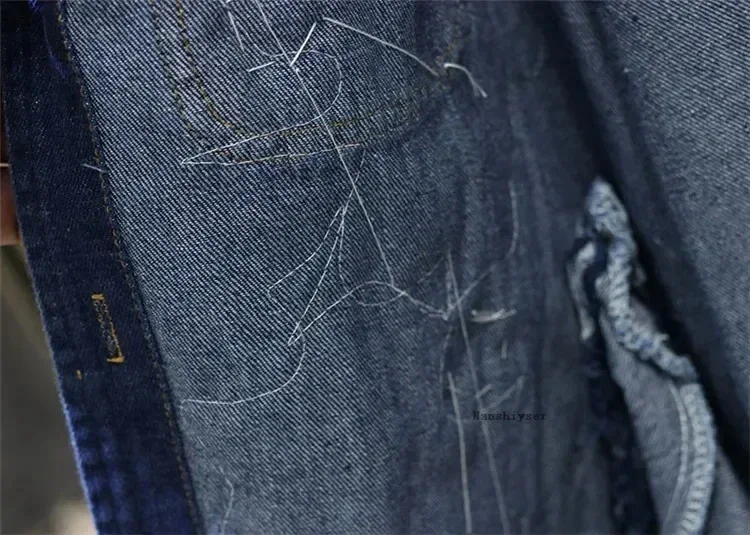 Spring Autumn Loose Vintage Flower Embroidered Denim Jacket Women Single-breasted Casual Raw Fringe Hole Jeans Jackets Female