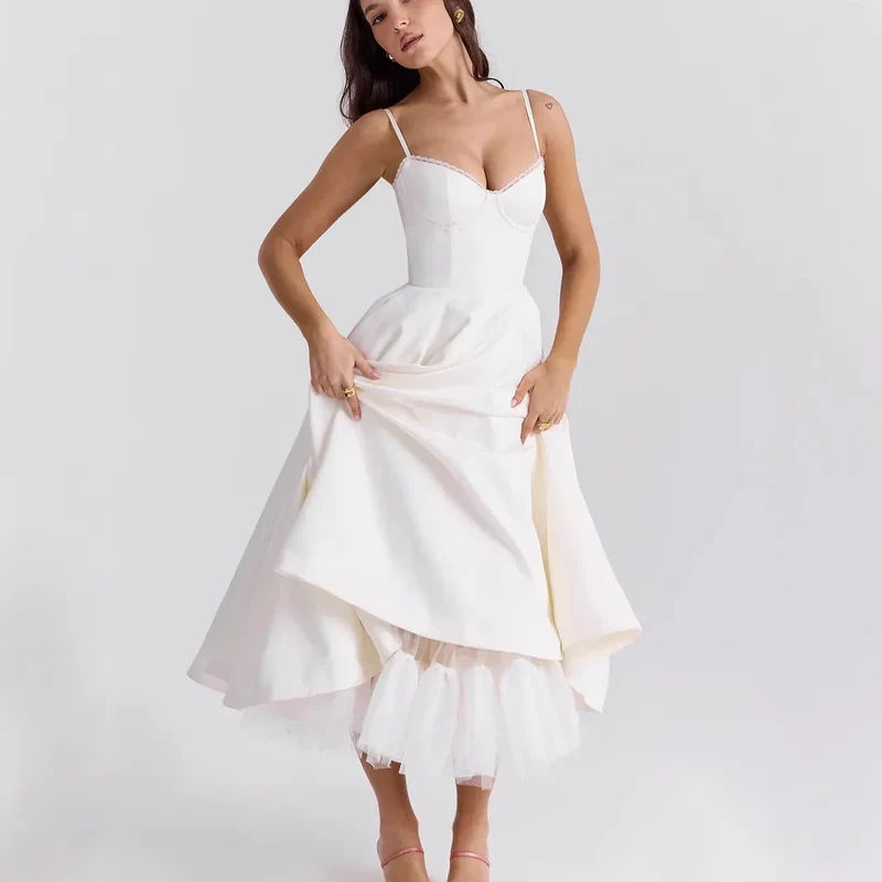 2026 Spring/summer High End Satin Strapless Heavy Industry French Waist Strap Sexy Hot Girl Medium Long Dress Women Elegant