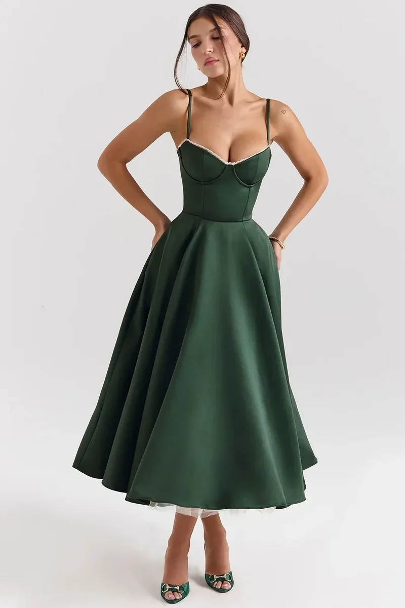 2026 Spring/summer High End Satin Strapless Heavy Industry French Waist Strap Sexy Hot Girl Medium Long Dress Women Elegant