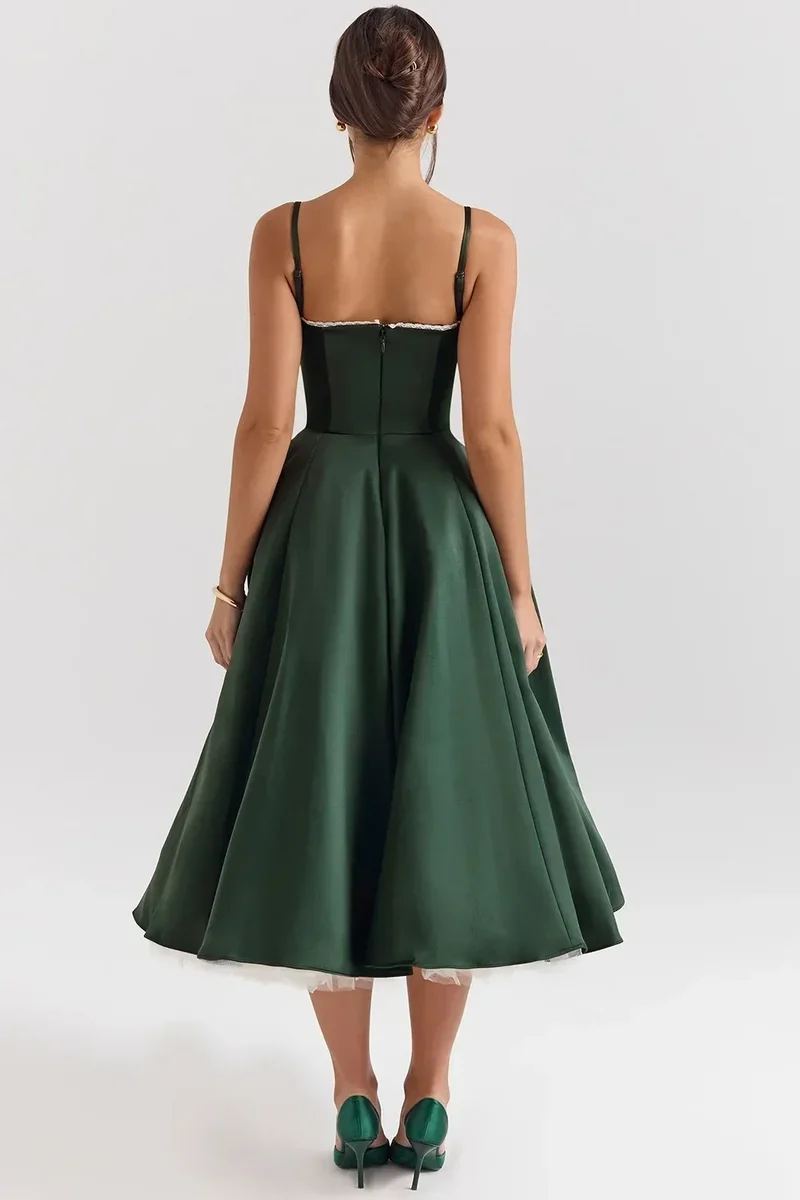 2026 Spring/summer High End Satin Strapless Heavy Industry French Waist Strap Sexy Hot Girl Medium Long Dress Women Elegant