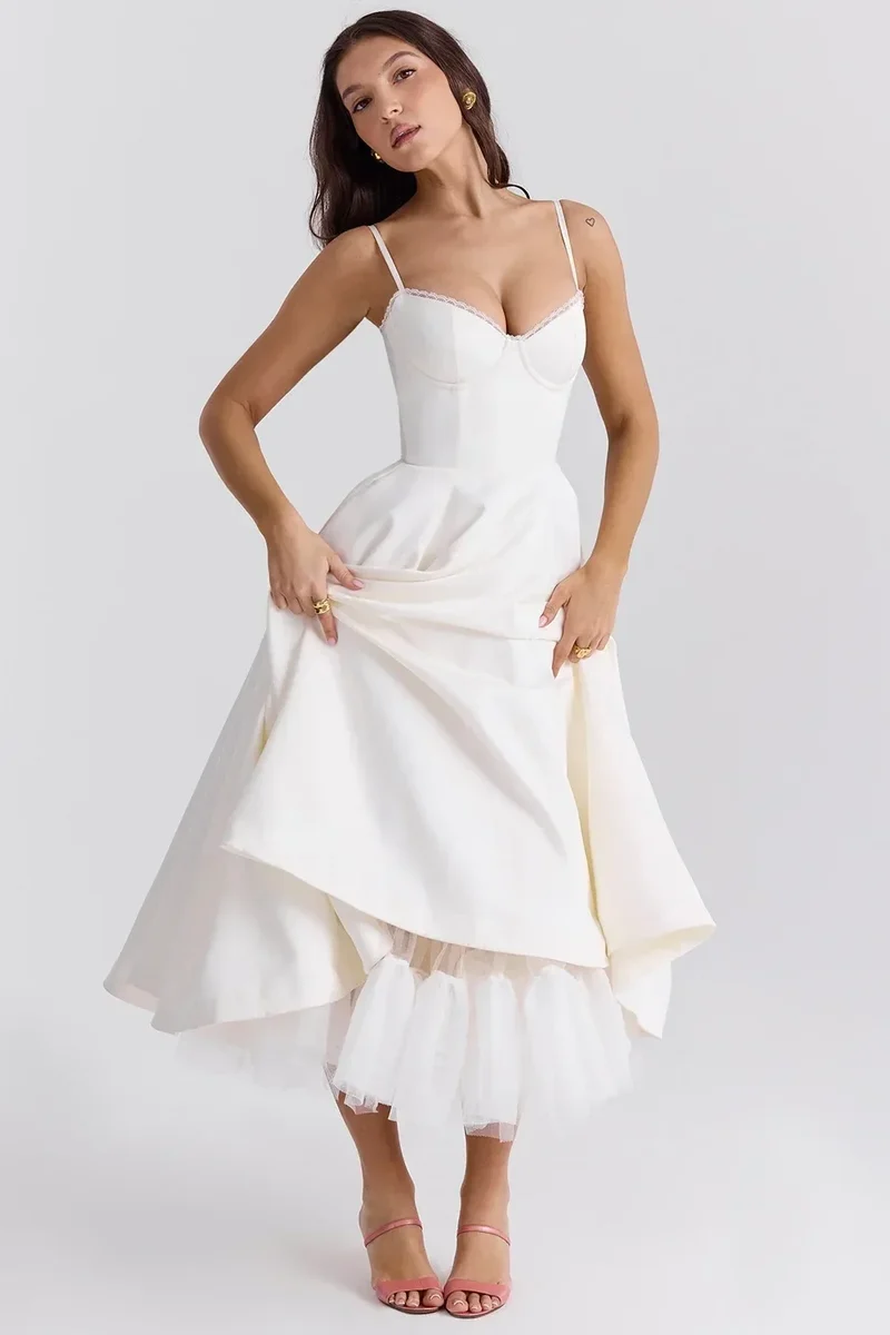 2026 Spring/summer High End Satin Strapless Heavy Industry French Waist Strap Sexy Hot Girl Medium Long Dress Women Elegant