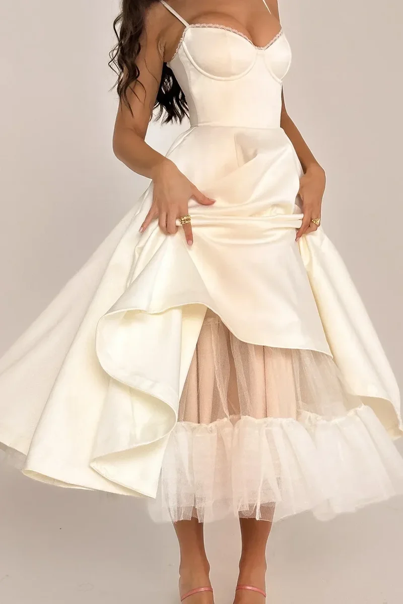 2026 Spring/summer High End Satin Strapless Heavy Industry French Waist Strap Sexy Hot Girl Medium Long Dress Women Elegant