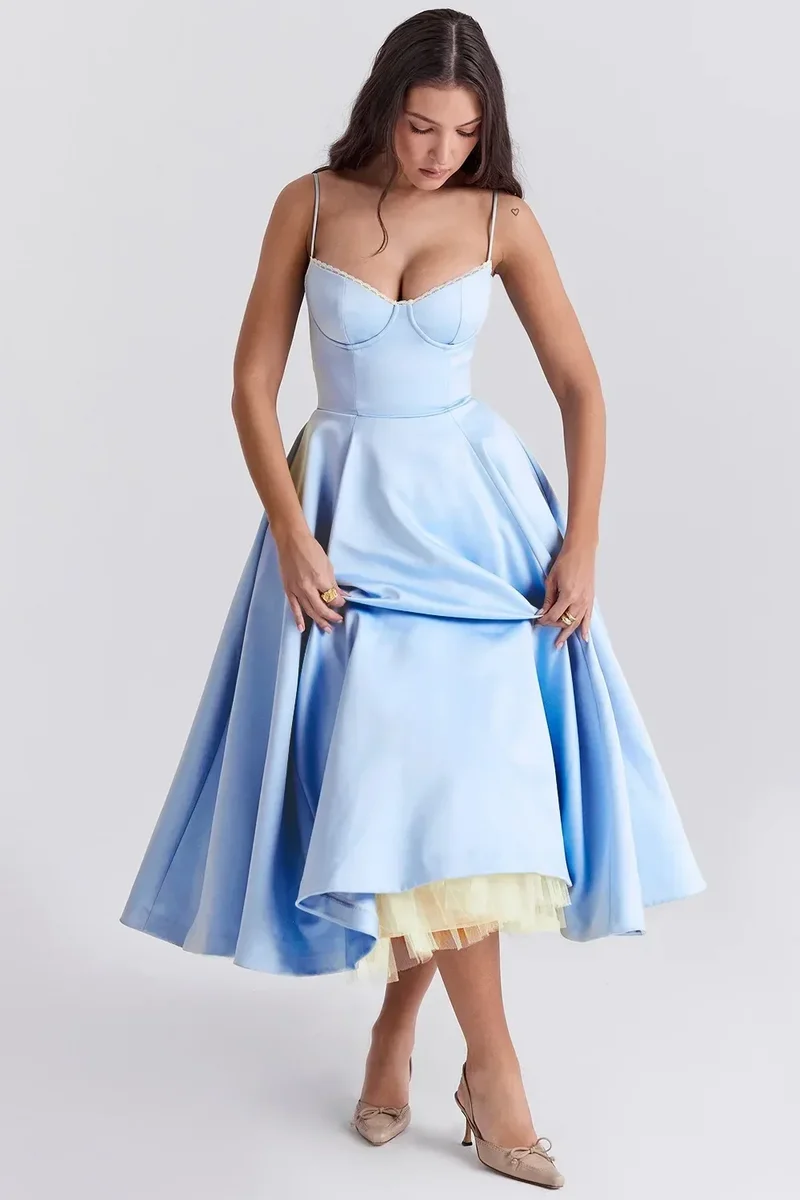 2026 Spring/summer High End Satin Strapless Heavy Industry French Waist Strap Sexy Hot Girl Medium Long Dress Women Elegant