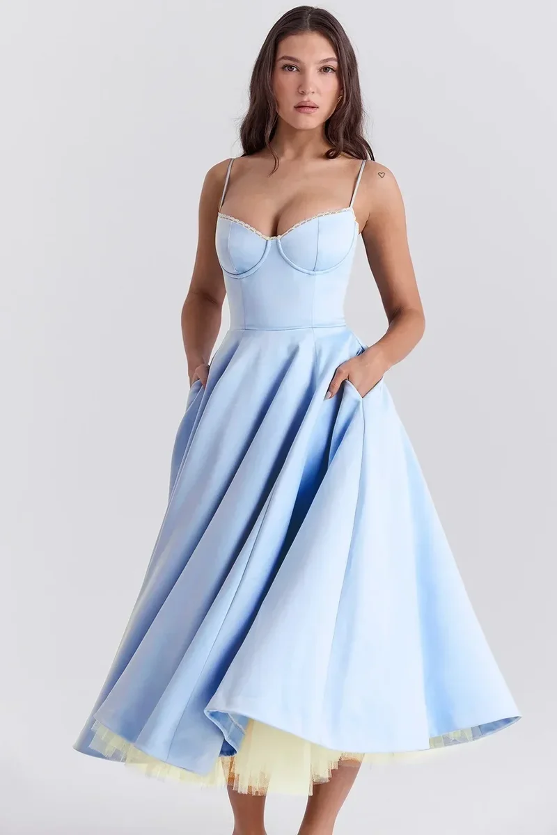 2026 Spring/summer High End Satin Strapless Heavy Industry French Waist Strap Sexy Hot Girl Medium Long Dress Women Elegant
