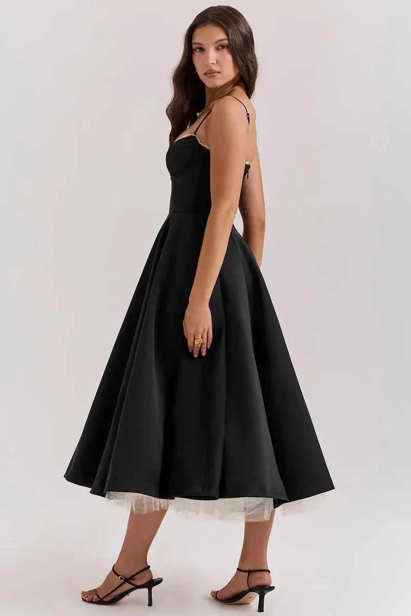 2026 Spring/summer High End Satin Strapless Heavy Industry French Waist Strap Sexy Hot Girl Medium Long Dress Women Elegant