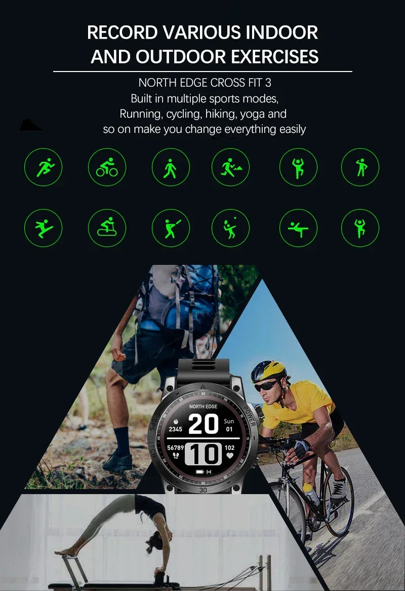 NORTH EDGE New GPS Watches Men Sport Smart Watch HD AMOLED Display 50M ATM Altimeter Barometer Compass Smartwatch for Men