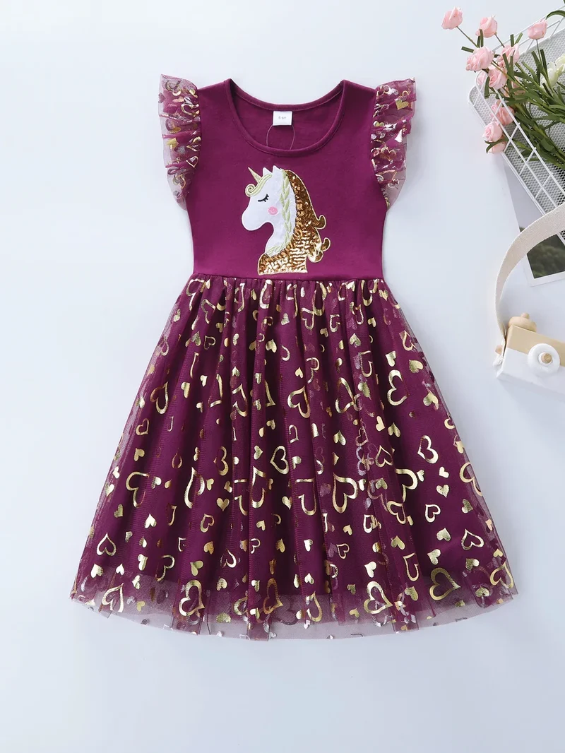 Girls' Unicorn Dress: Children's Spring/Summer New Sleeveless Embroidered Party Dress SH1696