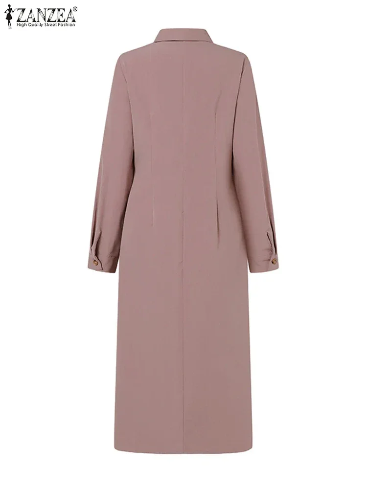 ZANZEA Women Lapel Long Sleeve Vestidos 2025 Spring Solid Work Dresses Casual Waisted No Belted Robe Office Lady Midi Spilt Robe