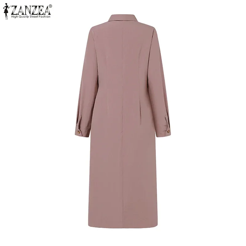 ZANZEA Women Lapel Long Sleeve Vestidos 2025 Spring Solid Work Dresses Casual Waisted No Belted Robe Office Lady Midi Spilt Robe