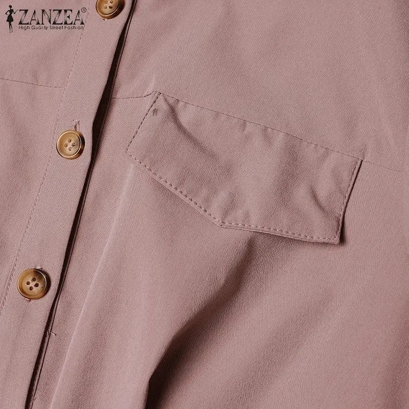 ZANZEA Women Lapel Long Sleeve Vestidos 2025 Spring Solid Work Dresses Casual Waisted No Belted Robe Office Lady Midi Spilt Robe