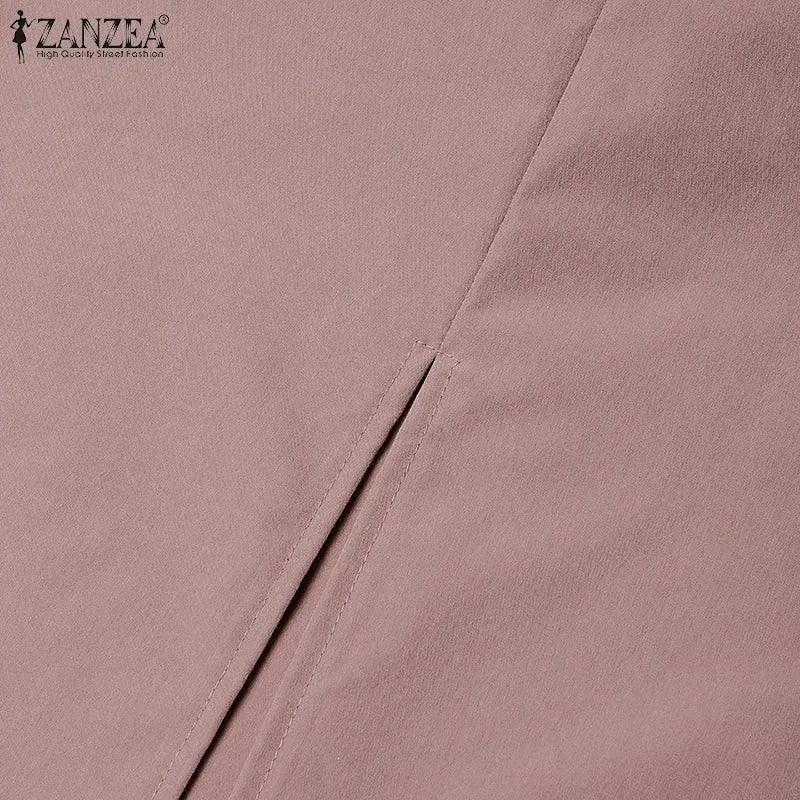 ZANZEA Women Lapel Long Sleeve Vestidos 2025 Spring Solid Work Dresses Casual Waisted No Belted Robe Office Lady Midi Spilt Robe