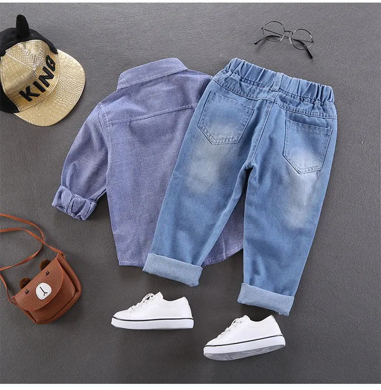 Spring Autumn Children Jeans Boys Cotton Print Splice Stretch Denim Pants Korean Teenage Trousers Wear Kids ClothingDenimRipped