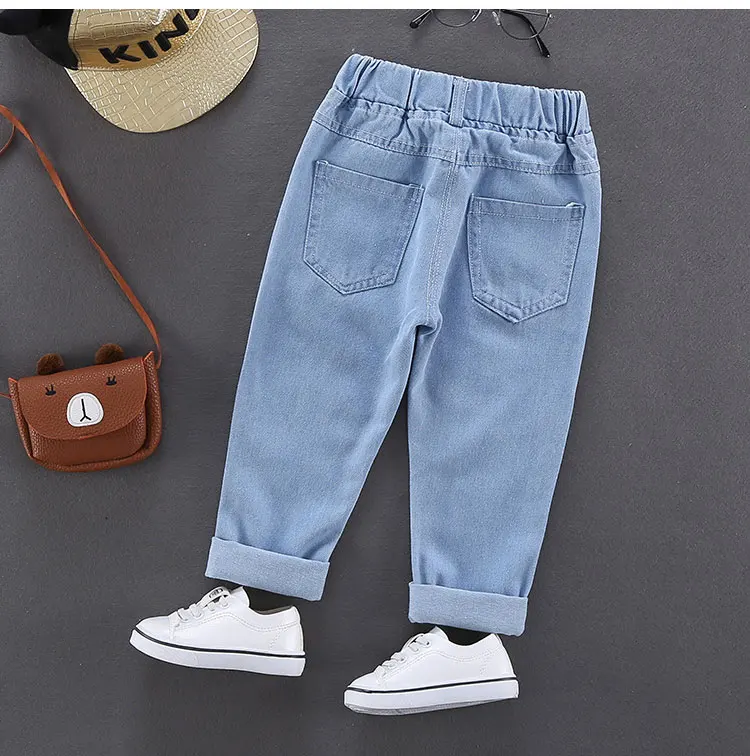 Spring Autumn Children Jeans Boys Cotton Print Splice Stretch Denim Pants Korean Teenage Trousers Wear Kids ClothingDenimRipped