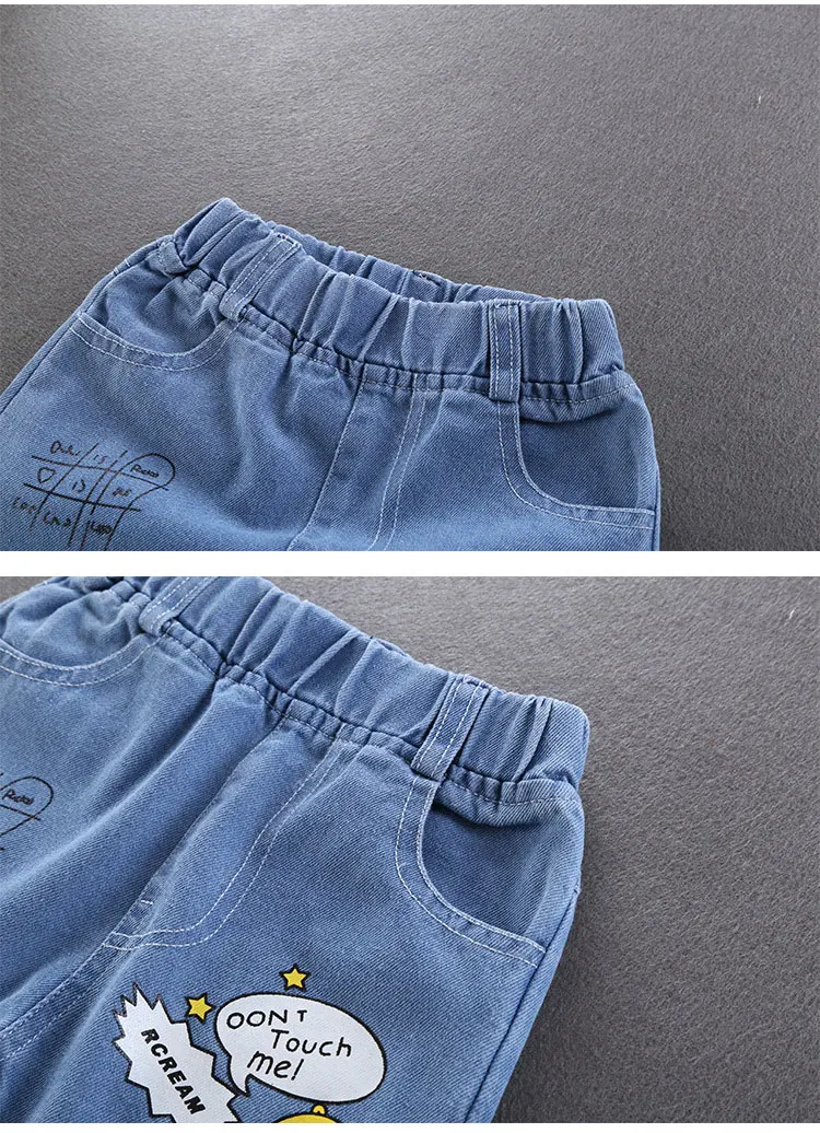 Spring Autumn Children Jeans Boys Cotton Print Splice Stretch Denim Pants Korean Teenage Trousers Wear Kids ClothingDenimRipped