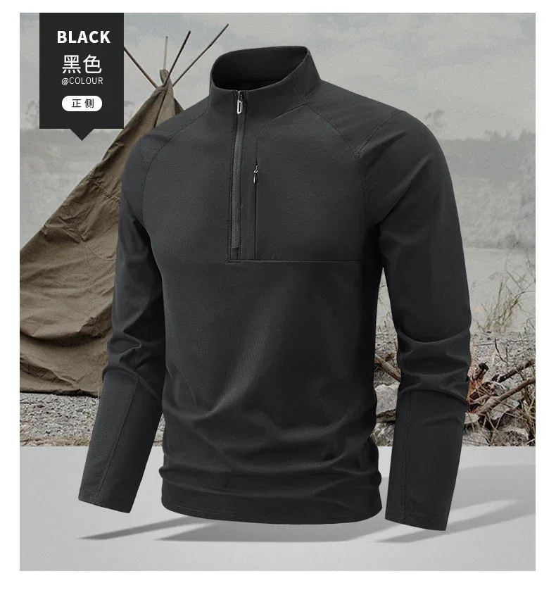 Quick Dry Men's Polo Shirt Stand Collar Pullover Male Long Sleeve Half Zipper Spring Big Size Plus Large 6XL 7XL 8XL Sport Golf