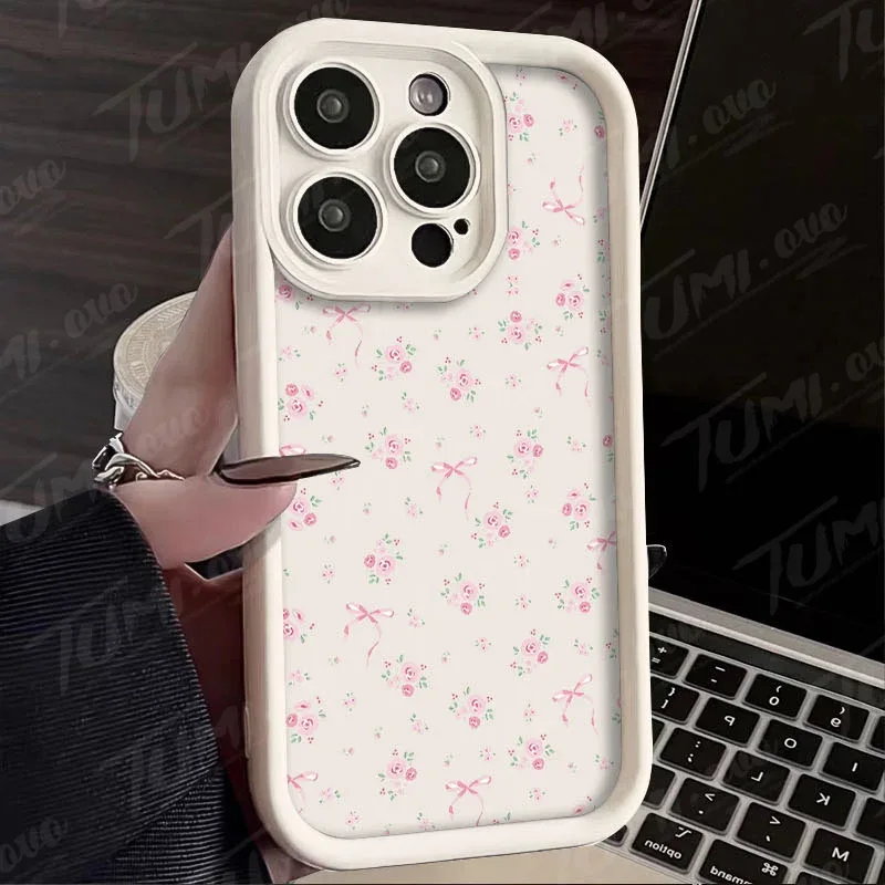 Rose Flower Bowknot Silicone Phone Case for Xiaomi Redmi Note 13 12 11 Pro Plus 12S 11S 10S 10 9 9S 8 12C 13C Matte Back Cover