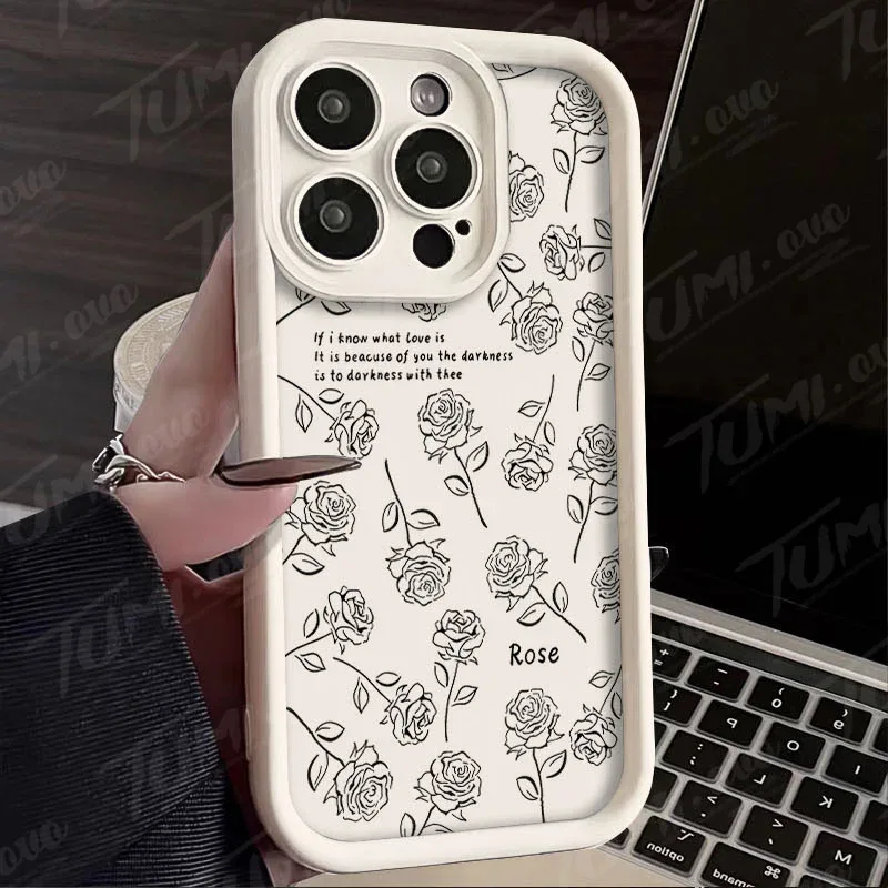 Rose Flower Bowknot Silicone Phone Case for Xiaomi Redmi Note 13 12 11 Pro Plus 12S 11S 10S 10 9 9S 8 12C 13C Matte Back Cover