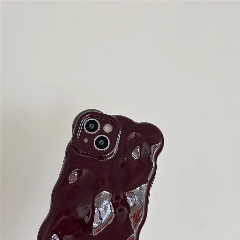 Casing Wine Red Phone Case Compatible for IPhone 11 13 12 14 Pro Max Luxury Luxury glossy wave pattern Solid Color Phone Cover