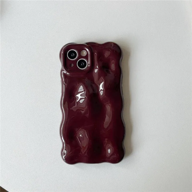 Casing Wine Red Phone Case Compatible for IPhone 11 13 12 14 Pro Max Luxury Luxury glossy wave pattern Solid Color Phone Cover