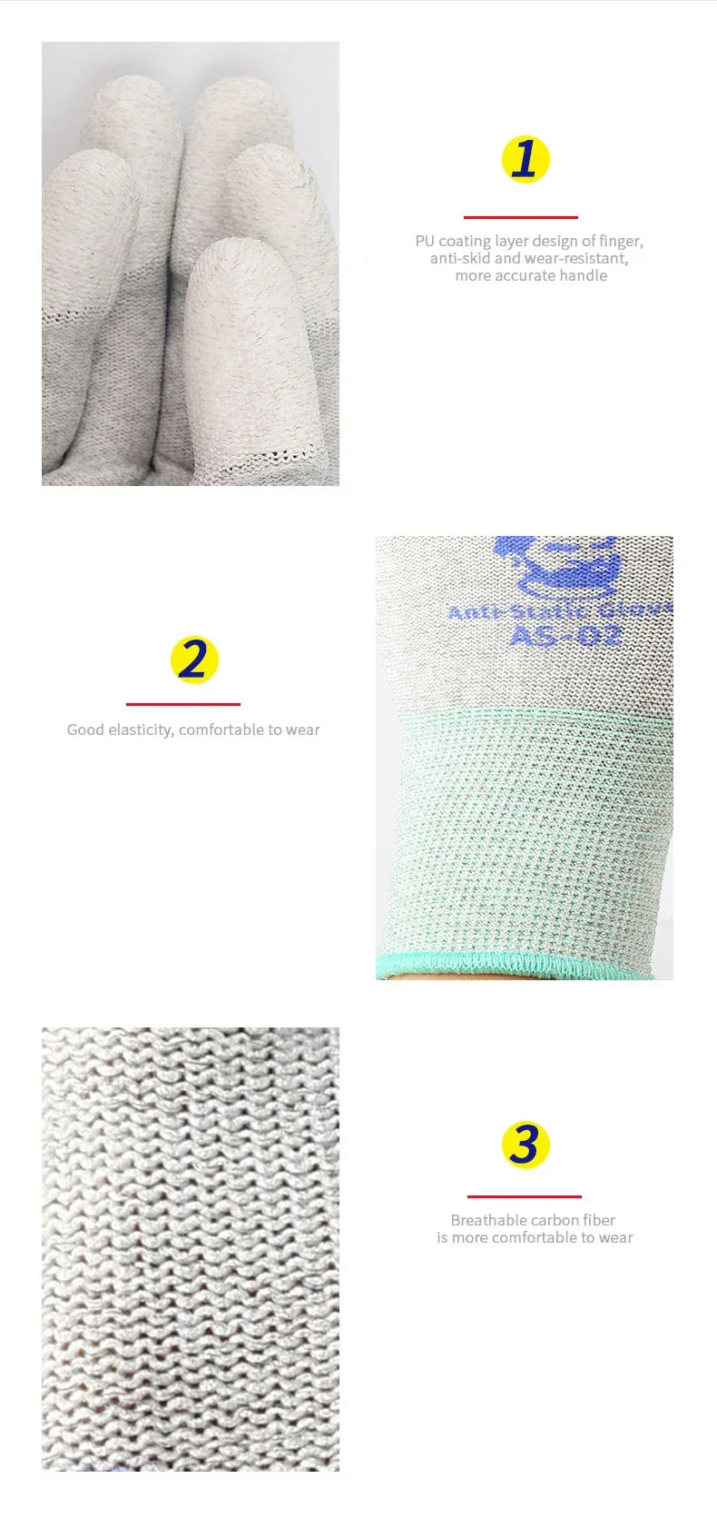 MECHANIC AS-02 Anti-static Gloves PU Coating Fibre Non-Slip Electricity Proof For Electronic Work Protective Gloves L/M size