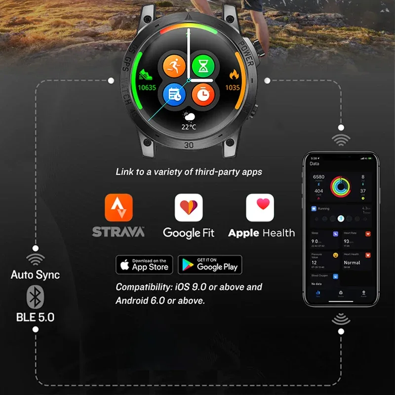 NORTH EDGE New GPS Watches Men Sport Smart Watch HD AMOLED Display 50M ATM Altimeter Barometer Compass Smartwatch for Men