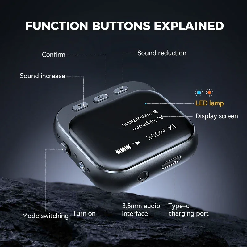 Joyroom Bluetooth 5.4 Receiver Transmitter 2-IN-1 AUX Car Bluetooth Adapter With LED Display TX/RX Dual Mode For Car Music