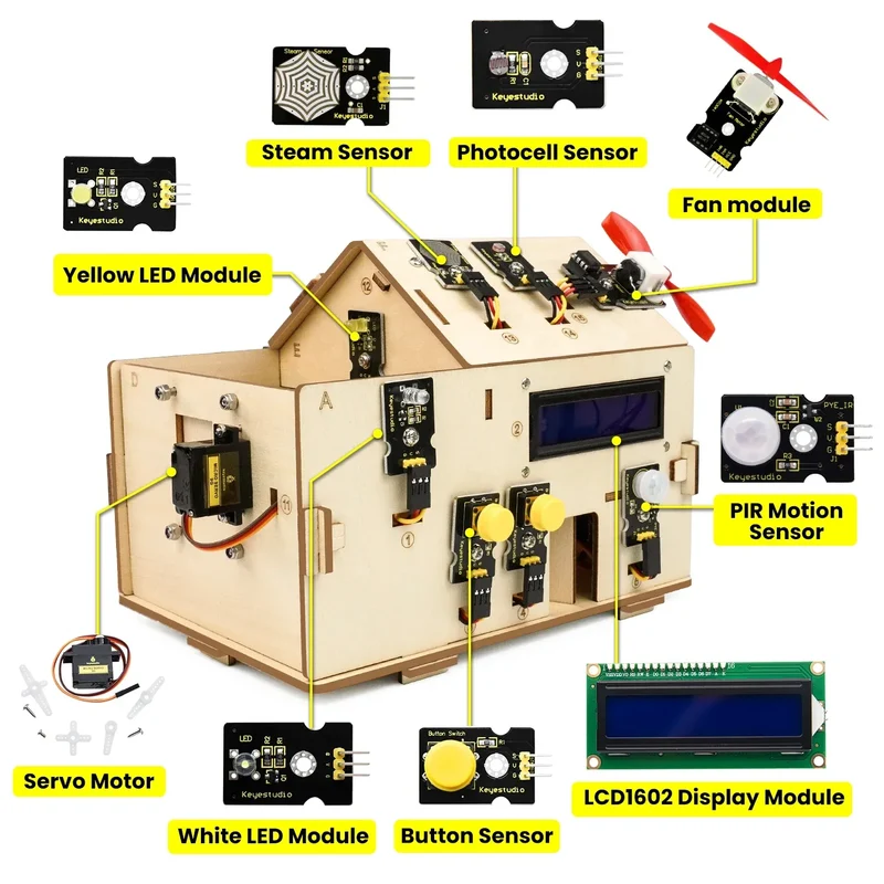 Keyestudio Smart Home IOT Kit With PLUS Board+15 Projects Tutorial For Arduino STEAM House Kit DIY Electronic Kit CE Compliant