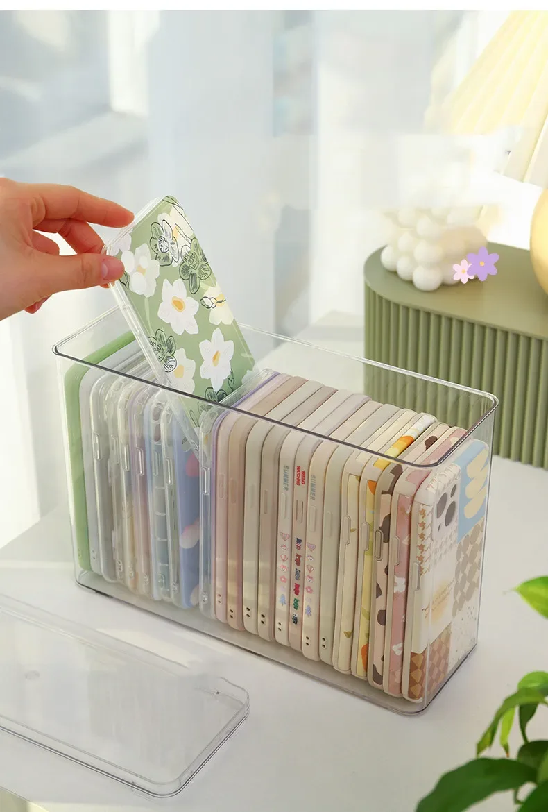 Ins Transparent Phone Case Organizer Storage Box with Cover Home Desktop Acrylic Sundries Storage Basket Phone Case Holder