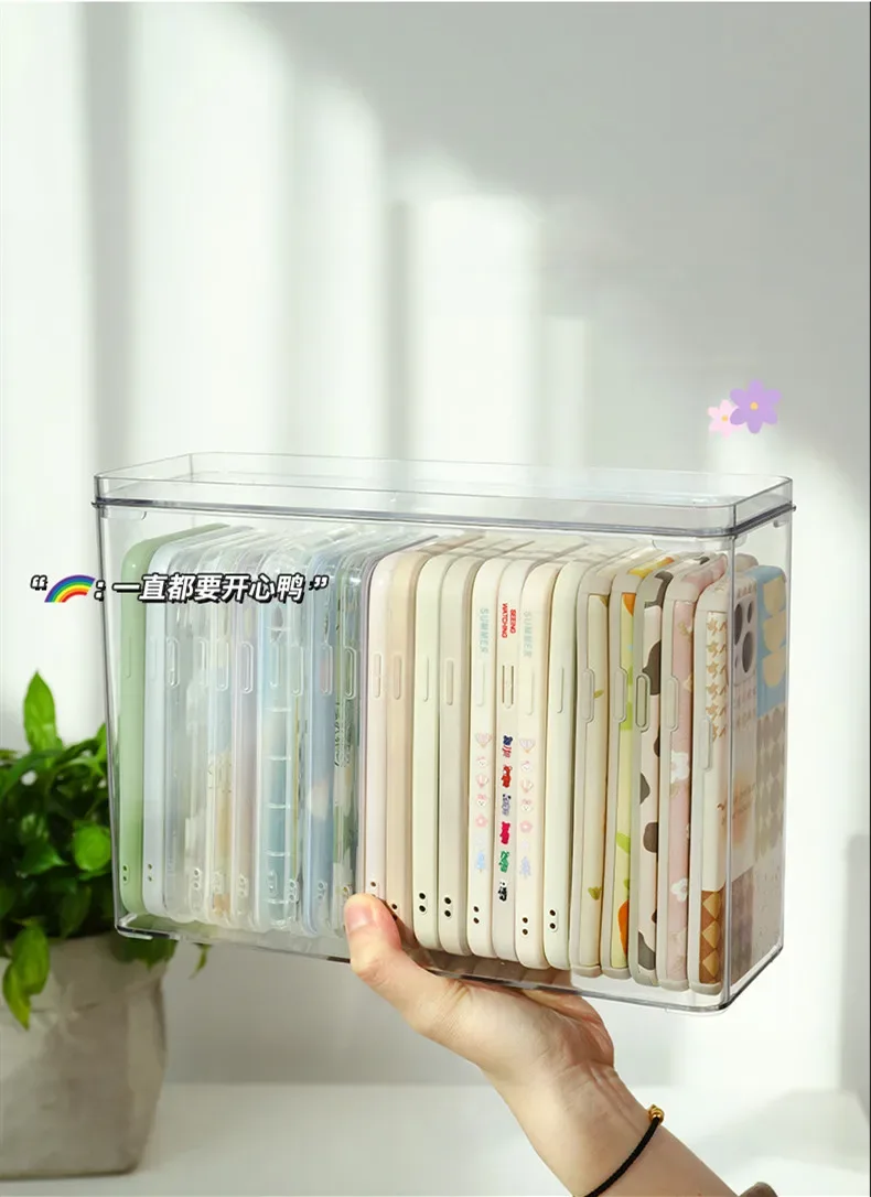 Ins Transparent Phone Case Organizer Storage Box with Cover Home Desktop Acrylic Sundries Storage Basket Phone Case Holder