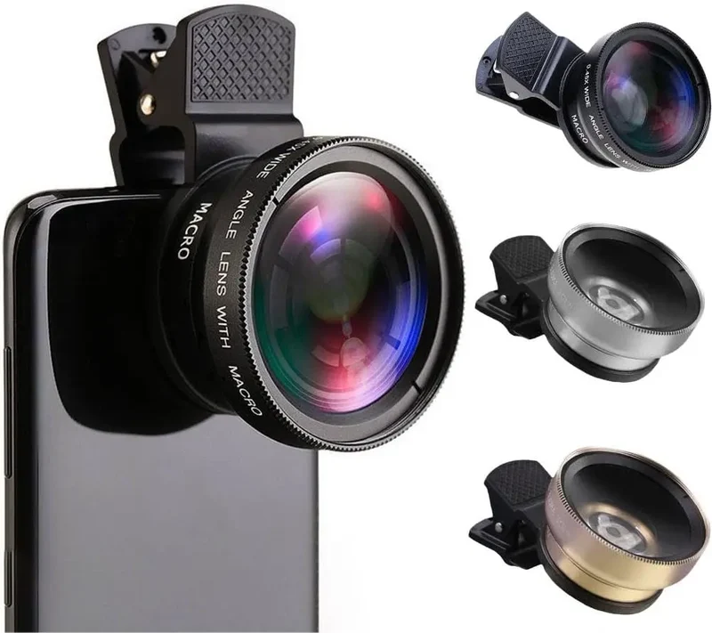 Professional 2 in 1 Lens Universal Clip 37mm Cell Phone Lens 0.45x 49uv Super Wide Angle + Macro HD Lens for All Smartphones