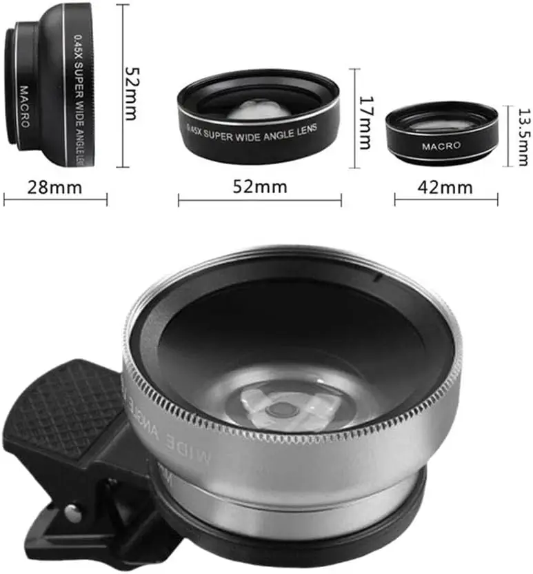 Professional 2 in 1 Lens Universal Clip 37mm Cell Phone Lens 0.45x 49uv Super Wide Angle + Macro HD Lens for All Smartphones