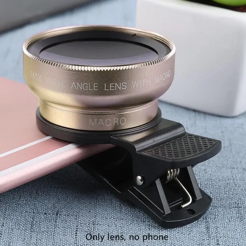 Professional 2 in 1 Lens Universal Clip 37mm Cell Phone Lens 0.45x 49uv Super Wide Angle + Macro HD Lens for All Smartphones