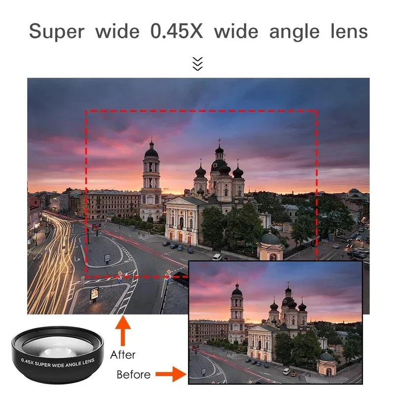 Professional 2 in 1 Lens Universal Clip 37mm Cell Phone Lens 0.45x 49uv Super Wide Angle + Macro HD Lens for All Smartphones
