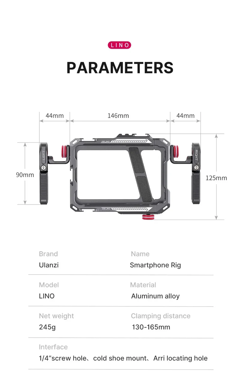 Ulanzi Lino Cage for iPhone 16 15 14 13 X XR XS Max Mini/Pro/Pro Max Smartphone Handle Grip Phone Smartphone Vlog Video