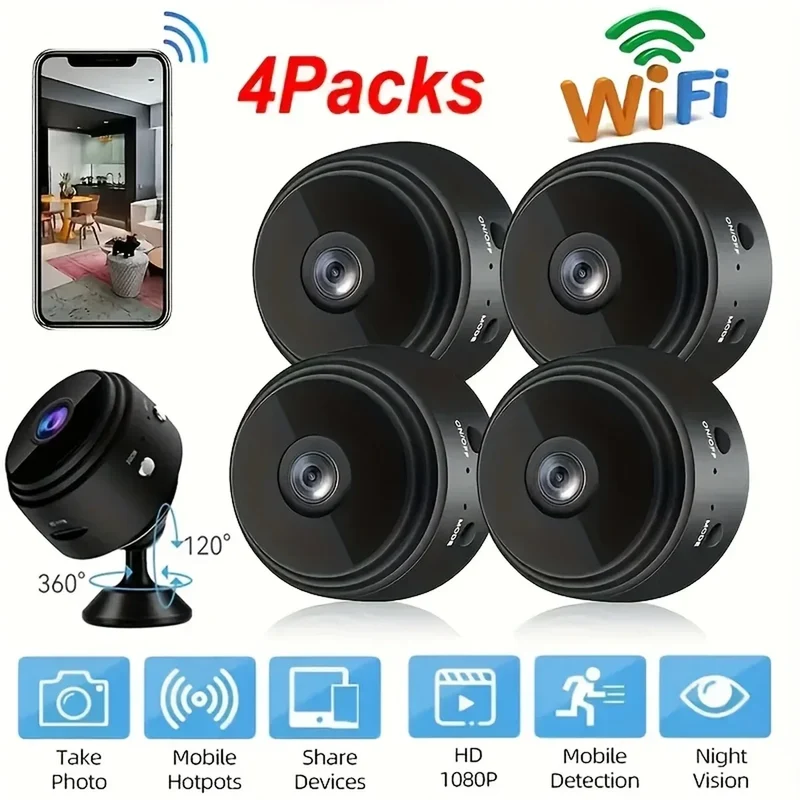 1/4pcs Mini Wireless Camera WiFi Hidden Camera Motion Detection, And Home Security for Indoor Outdoor Pet Monitoring USB Powered