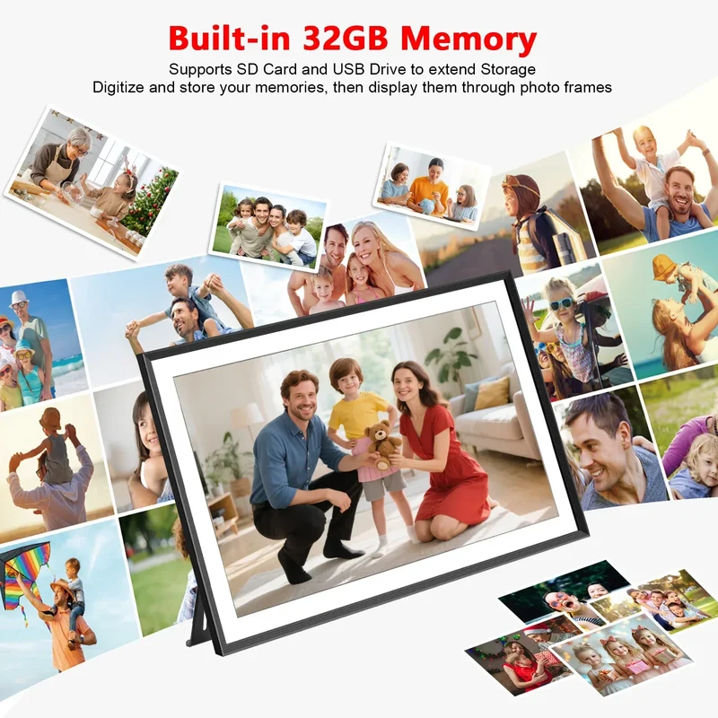 FRAMEO 15.6 Inch 32GB Large Digital Photo Frame, Digital Picture Frame WiFi, IPS HD Touch Screen, Photo Frame with Auto-Rotate