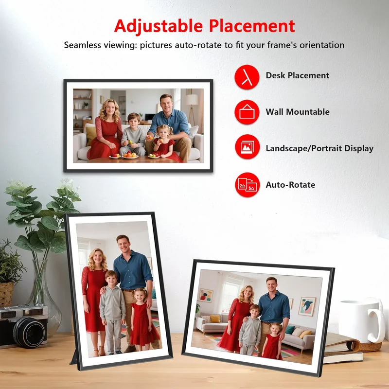 FRAMEO 15.6 Inch 32GB Large Digital Photo Frame, Digital Picture Frame WiFi, IPS HD Touch Screen, Photo Frame with Auto-Rotate