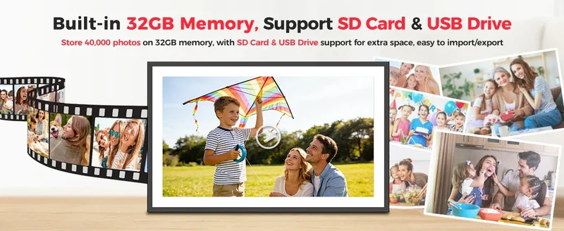 FRAMEO 15.6 Inch 32GB Large Digital Photo Frame, Digital Picture Frame WiFi, IPS HD Touch Screen, Photo Frame with Auto-Rotate
