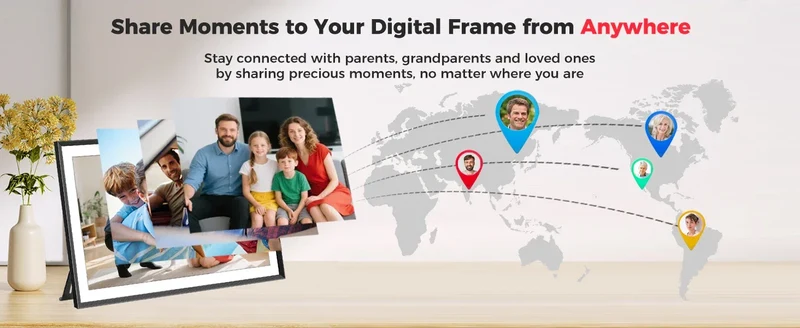 FRAMEO 15.6 Inch 32GB Large Digital Photo Frame, Digital Picture Frame WiFi, IPS HD Touch Screen, Photo Frame with Auto-Rotate