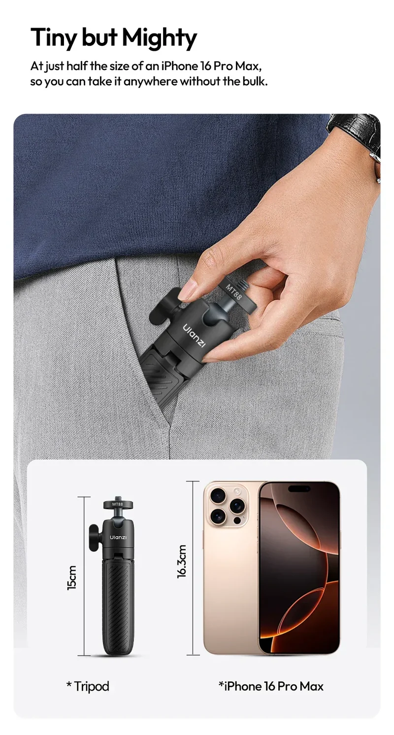 Ulanzi MT88 ClipMate Tripod Backpack Clip Selfie Stick Mode Extendable Tripod Mode Travel Photography Livestreaming Vlog Shots