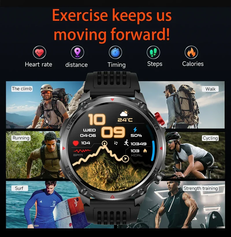 2026 Edition Military Outdoor Sports Smartwatch 1.7-inch AMOLED screen 1100 mAh battery LED flashlight Bluetooth call Waterproof